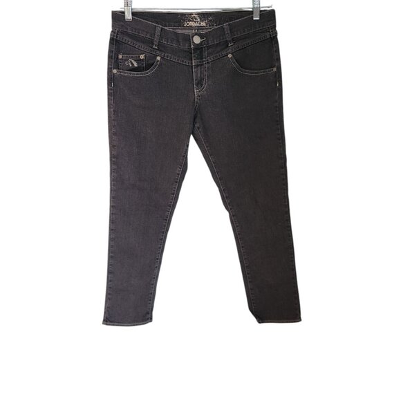 Jordache Jeans Straight Dark Wash Black Denim Bow Ankle Zip Size‎ 30 - 32x26 EUC - Picture 1 of 16